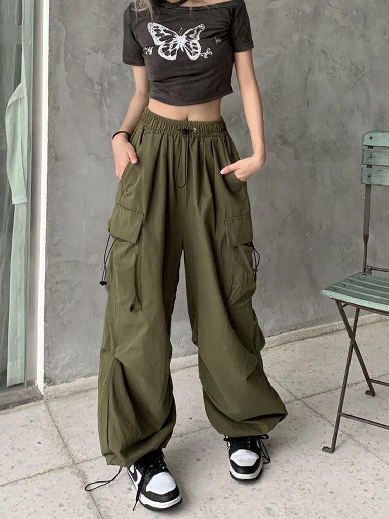 Streetwear Workwear Pants Women Summer Loose Wide Leg Cargo Pants with Large Pockets