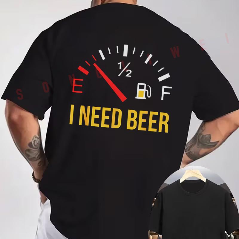 Potřebuji Pivo Párty na pití piva Design Motocyklové tričko zadní potisk Pánské Krátký rukáv Kulatý výstřih