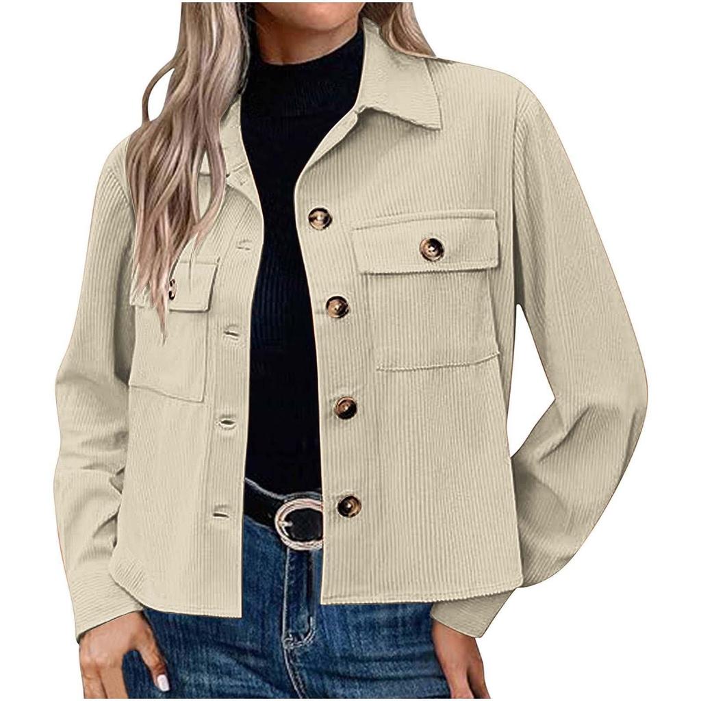 2024 Trendy Women's Casual Corduroy Crop Jacket: European & American Style Button-Up Cardigan