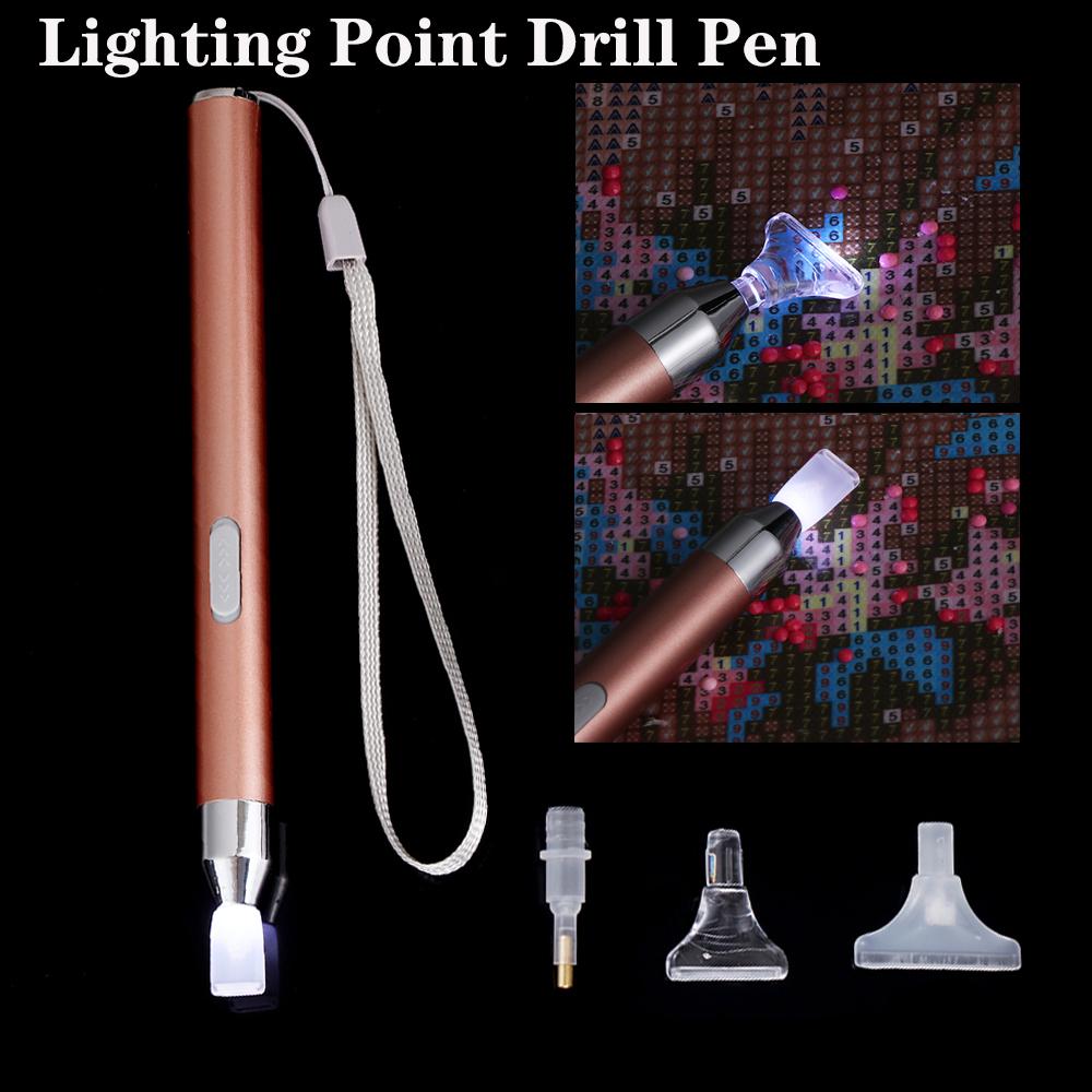 USB Rechargeable Lighting Point Drill Pen With 4 Heads For 5D Diamond Painting Pen Diamond Embroidery DIY Tools Accessories