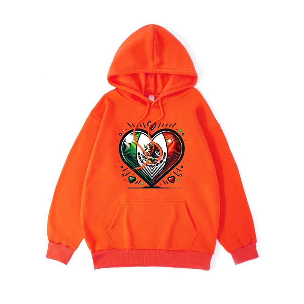 Mexico Eagle Heart Printing Hoodies Womens Winter Fleece Warm Hooded Casual Pocket Sweatshirt Street Loose Womans