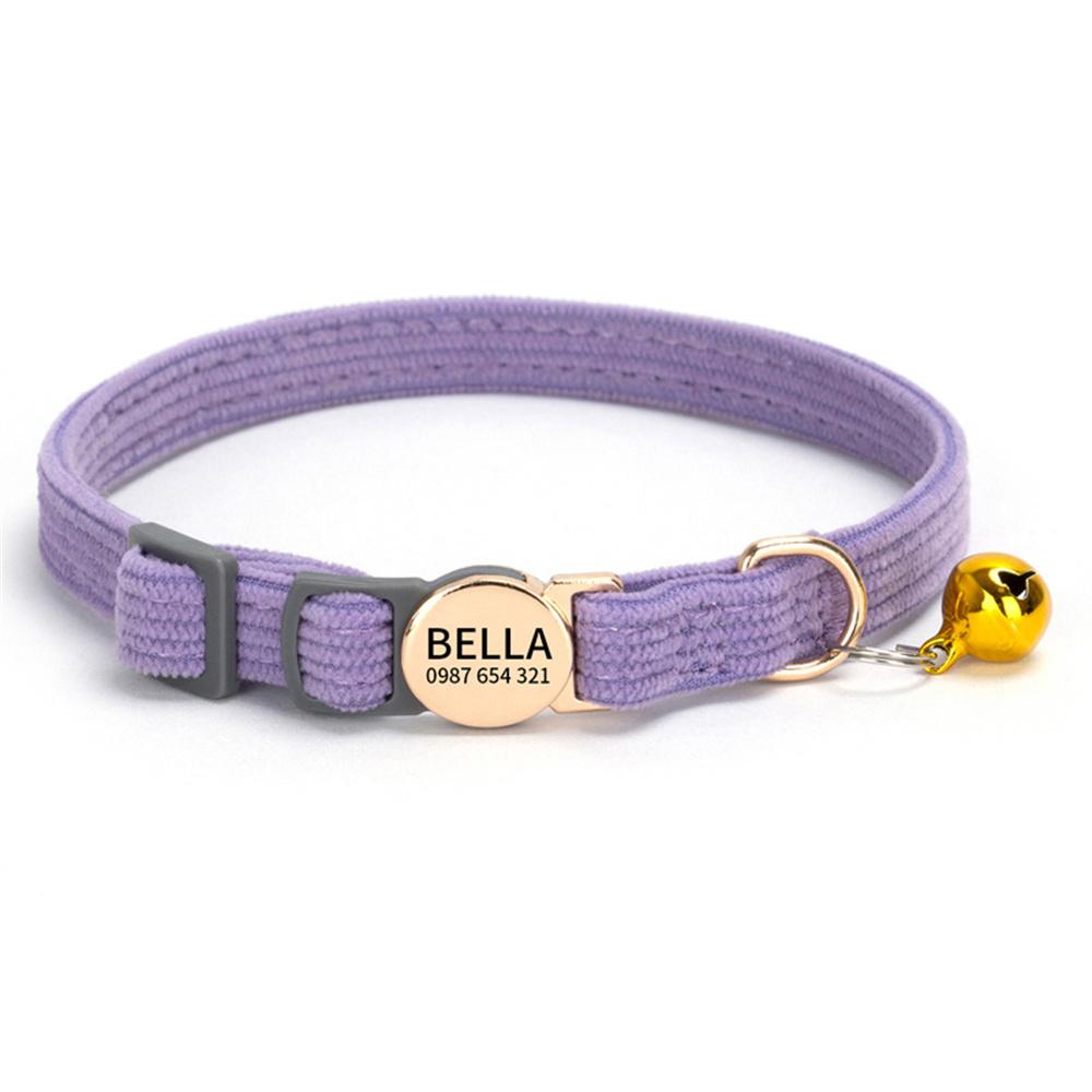 

Personalized Engraved Cat Collar Adjustable Size Metal Buckle with Bell Custom Pet Name and Telephone Number фиолетовый