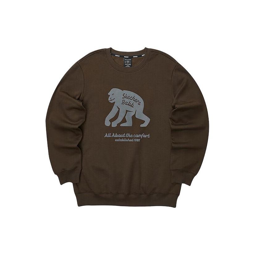Skechers Animal Pattern Knitted Round Neck Sweatshirt Unisex Sweatshirt Hot-Melt-Chocolate L423U074-02Z9 XS