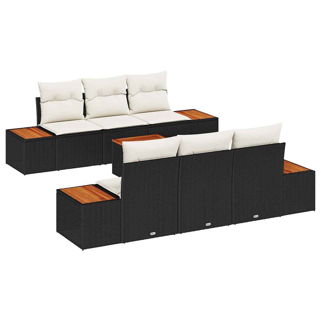7 Piece Garden Sofa Set with Cushions Black Poly Rattan