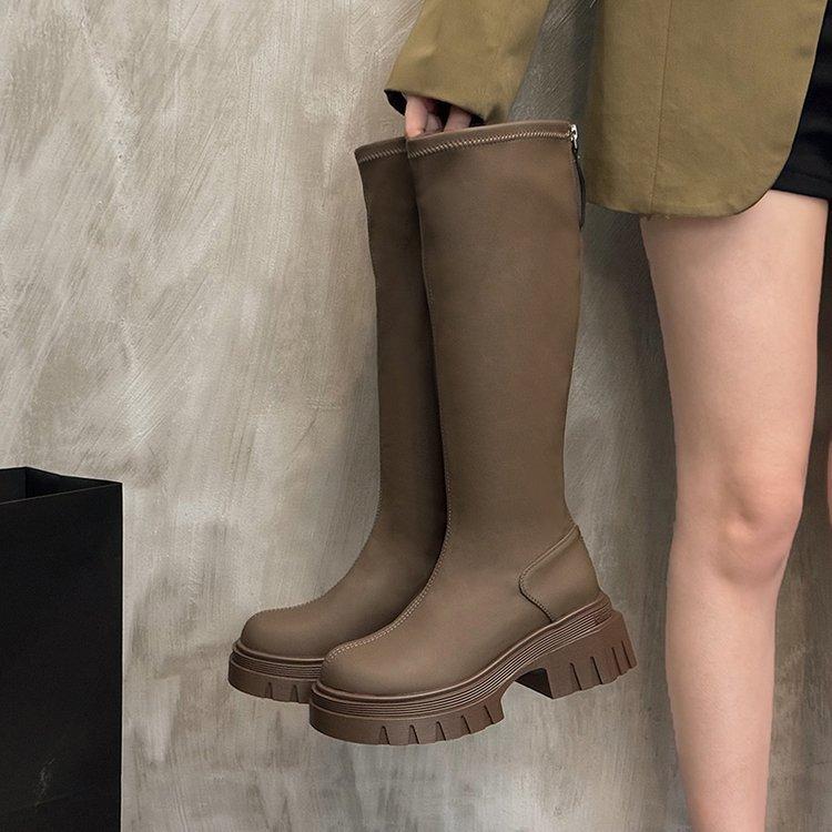 

Коричневые сапоги, женские высокие сапоги, замшевые сапоги на толстой подошве, модные на весну и осень 36 серый