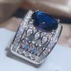 Hollow Blue Zircon Wedding Ring for Women Water Drop Net Shape Micro-inlaid Simulation Simple Jewelry Full Drill Engagement Ring