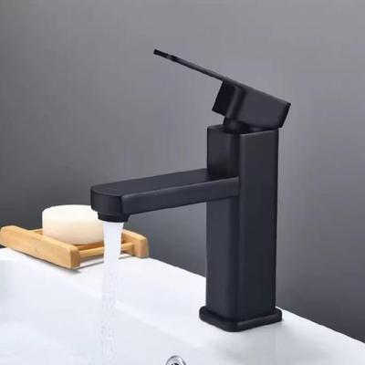 Black Square Basin Mixer Tap Single Handle Faucet Stainless Steels Rusts Resistant Coating For Bathroom Vanity Unit