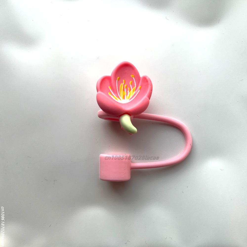 Cherry Flower Silicone Straw Cover For Stanley Cup Cute Silicone Flower Shape Drinking Dust Cap Straw Tips Cover Cup Accessories