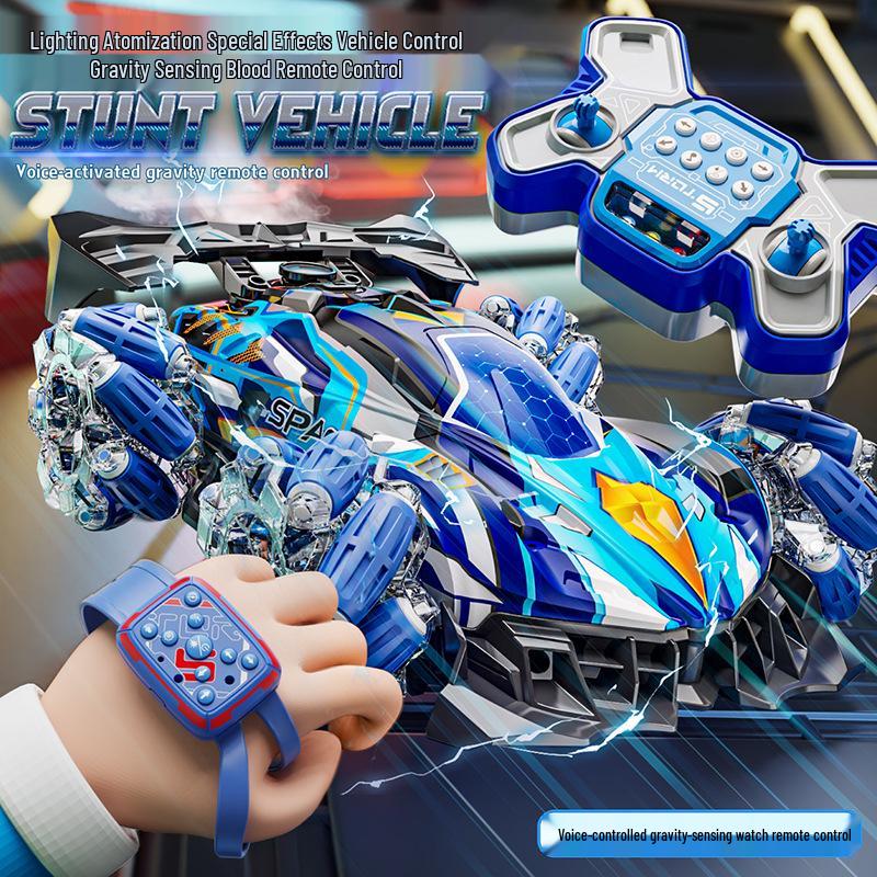 Voice-Controlled Stunt Car: Gravity Sensing, Sprays, LED Lights, Four-Wheel Drive - Fun Toy for Boys