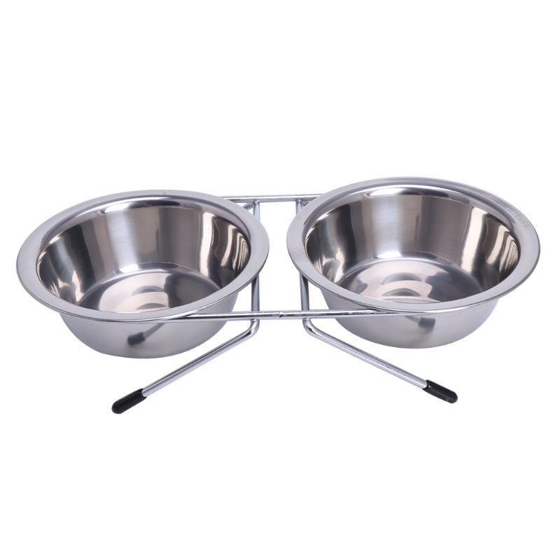 Stainless Steel Double Pet Bowls Dog Cat Water Food Non Slip Feeding Station