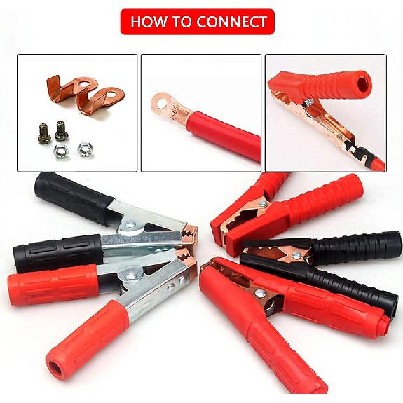 Pure Copper 1500A Jumper Cable Clamp,Heavy Duty, Replacement, Ulated Handle, Durable For Truck Car Batteries (Black + Red) 2PCS