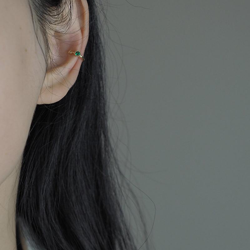 ANENJERY Green Zircon Clip On Earrings for Women Daily Small Ear Cuff Clip Without Piercing Jewelry