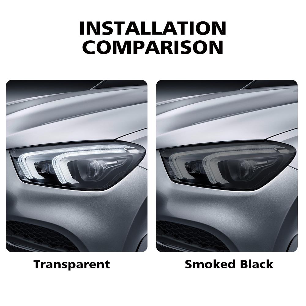For Mercedes Benz GLA/GLB/GLC/GLK/GLE/GLS Pre-Cut TPU Headlight PPF Smoke Black High Gloss Anti-Scratch Protective Vinyl Wrap