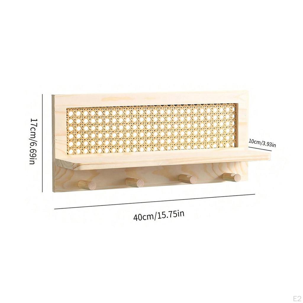 Coat Hanger Wall Mount with Shelf, Includes Four Hooks for Keys and Bags in Entryway