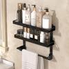 Double-Layer Stainless Steel Bathroom Organizer - Punch-Free Wall Mounted Storage Rack for Toothbrush Towel & Supplies No Drill