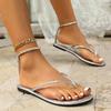 Mode Zehensteg Gold Silber Gladiatorsandalen Damen 2025 Sommer Knöchelriemen Flache Sandalen Frau Übergröße 43 Römische Strandschuhe Schuhwerk