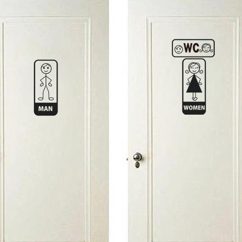 Tecknad Man Kvinna Söt Toalettskylt Dörrklistermärke Badrum Barn Dörrklistermärke Hemdekoration Avtagbar Dekal Affischer