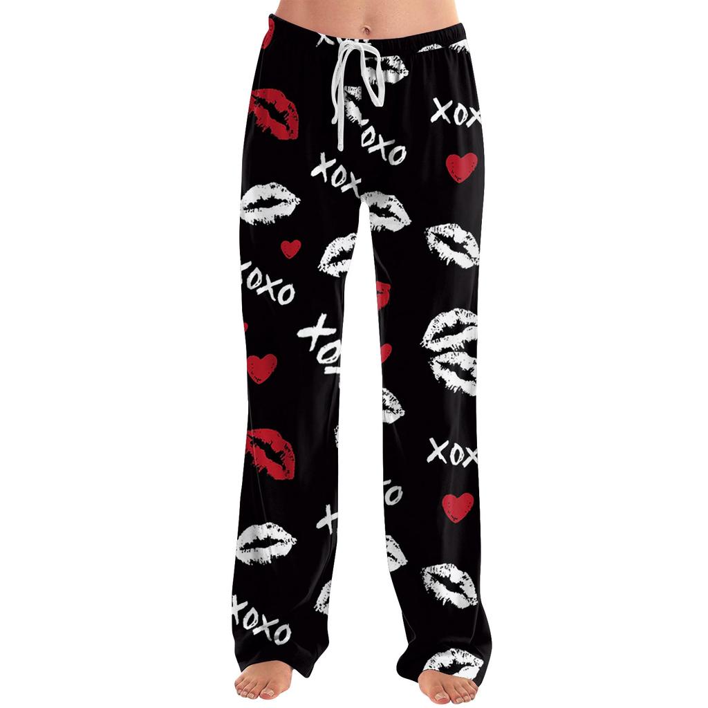 Women's Valentine's Day Heart,themed Casual Milk Silk Fleece Pants, Sleep Pants, Home Pants