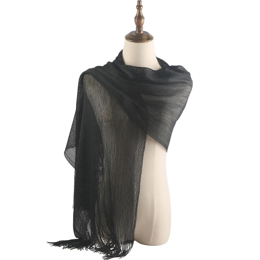 2024 Winter Bohemian Silk Scarf With Tassels For Women With Warmth And Sun Protection зелёный