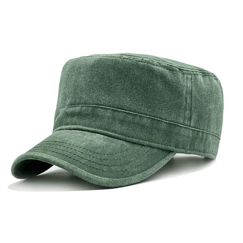 Big Size Cotton Flat Top Military Cap Spring Summer Washed Distressed Pure Cotton Baseball Cap Outdoor Sunscreen Trainee Hat