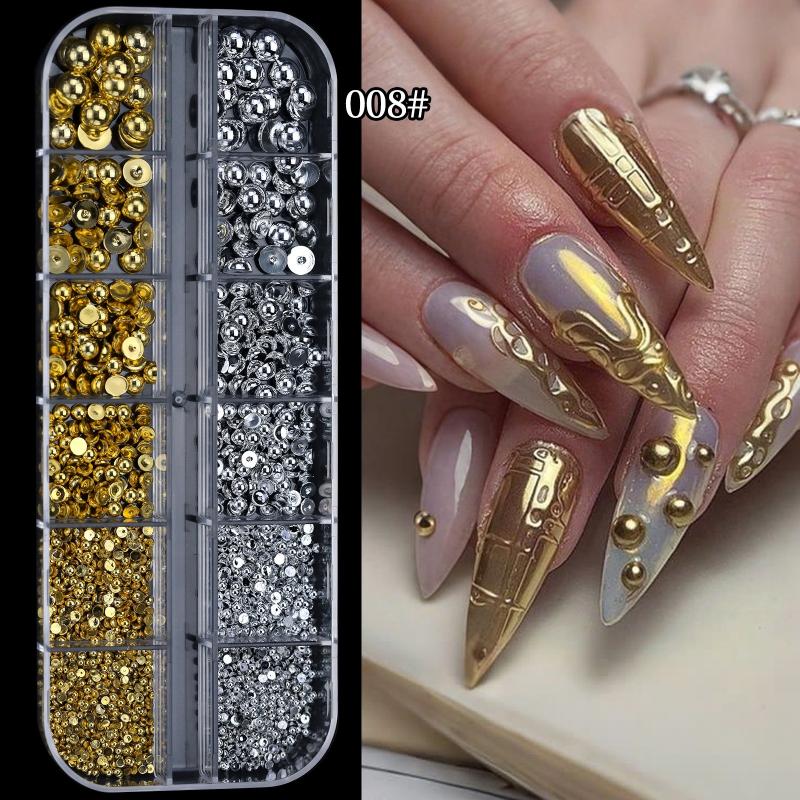 12 Grid Mixed Metal Punk Style Rivets Bow  3D Nail Decoration Gold Silver Nail Jewelry Nail Charm Manicure Studs