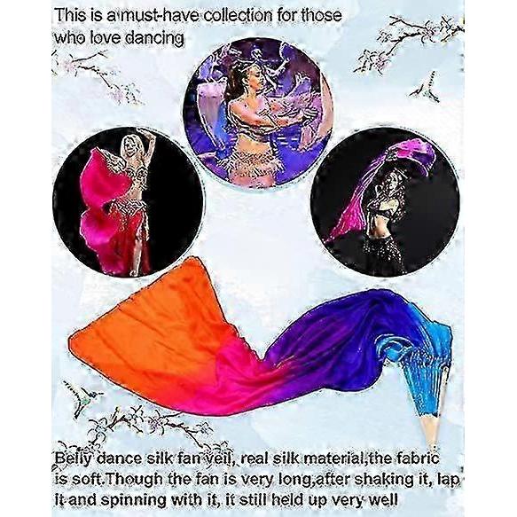 2025 Left + Right Women Belly Dance Fan Veil Long Silk Fan(style 1)