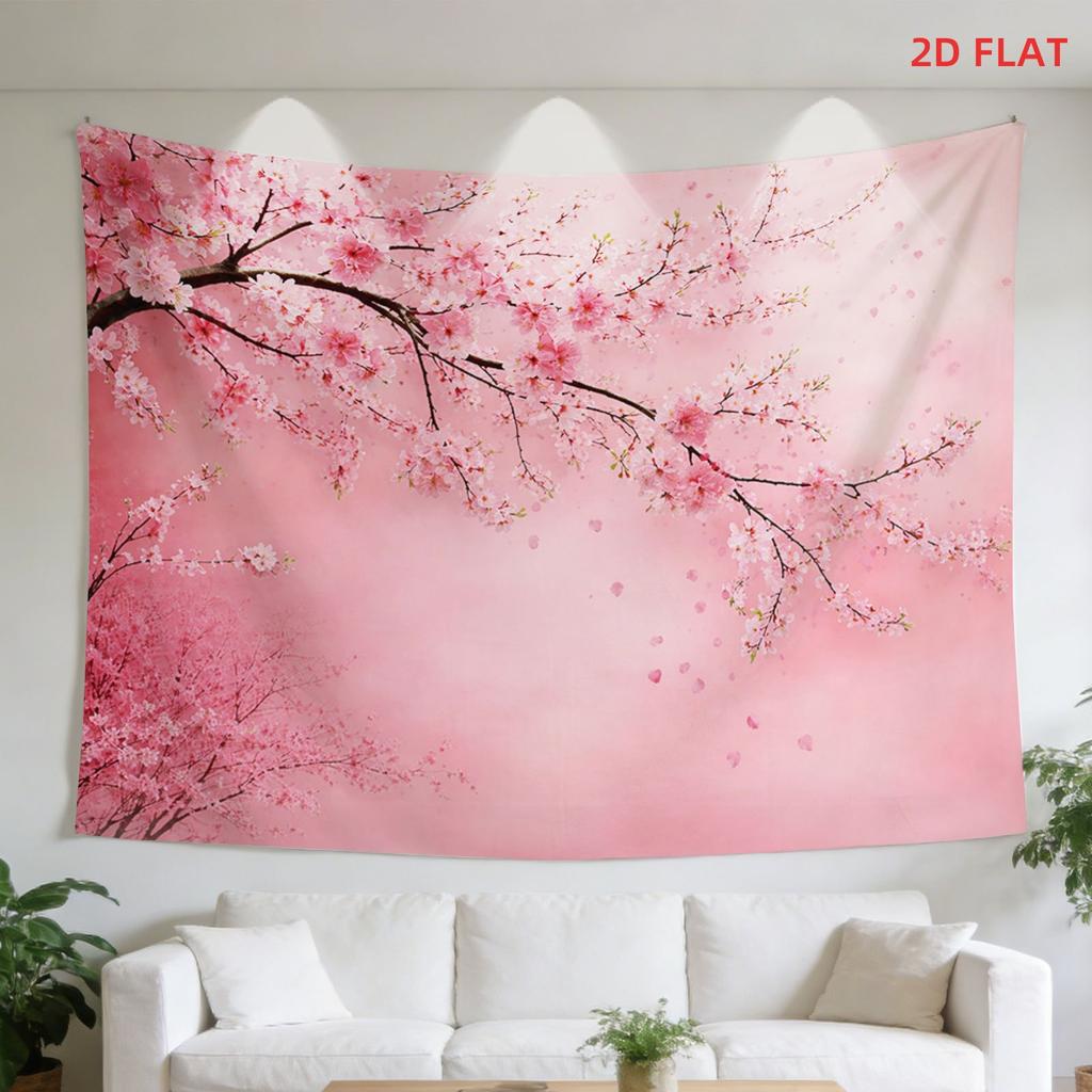 2D Flat - 2D Flat - A Large Tapestry Featuring a Cherry Blossom Pattern, Perfect for Decorating Walls in Bedrooms, Living Rooms, Meditation Spaces, Of