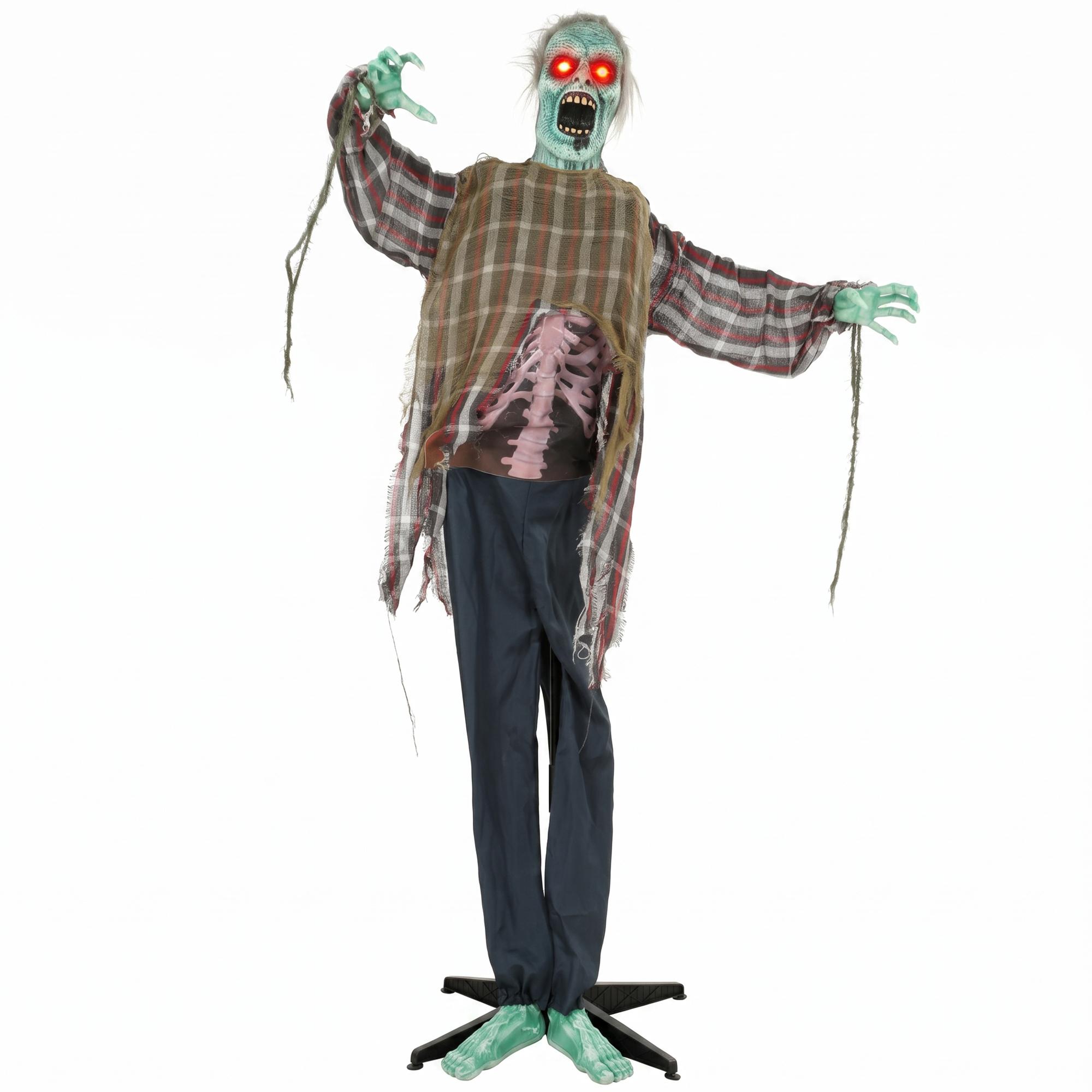 Zombie d'Halloween Animé Taille Réelle 170 Cm Avec Activation Sonore et Tactile Décoration Effrayante