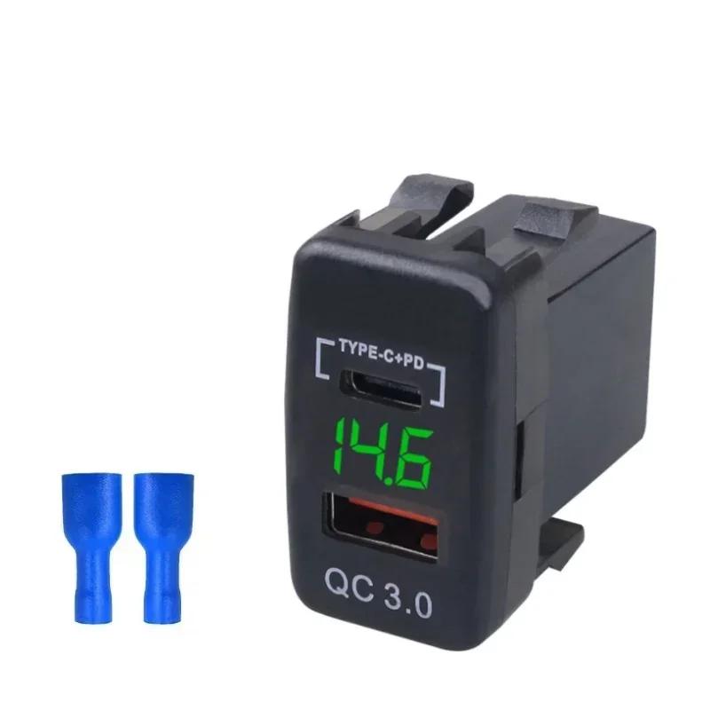 

Горячая Распродажа 12 В-24 В автомобильный QC3.0 Type C PD со светодиодным вольтметром, водонепроницаемый зарядный адаптер, USB-порт для зарядки для морского автомобиля зелёный