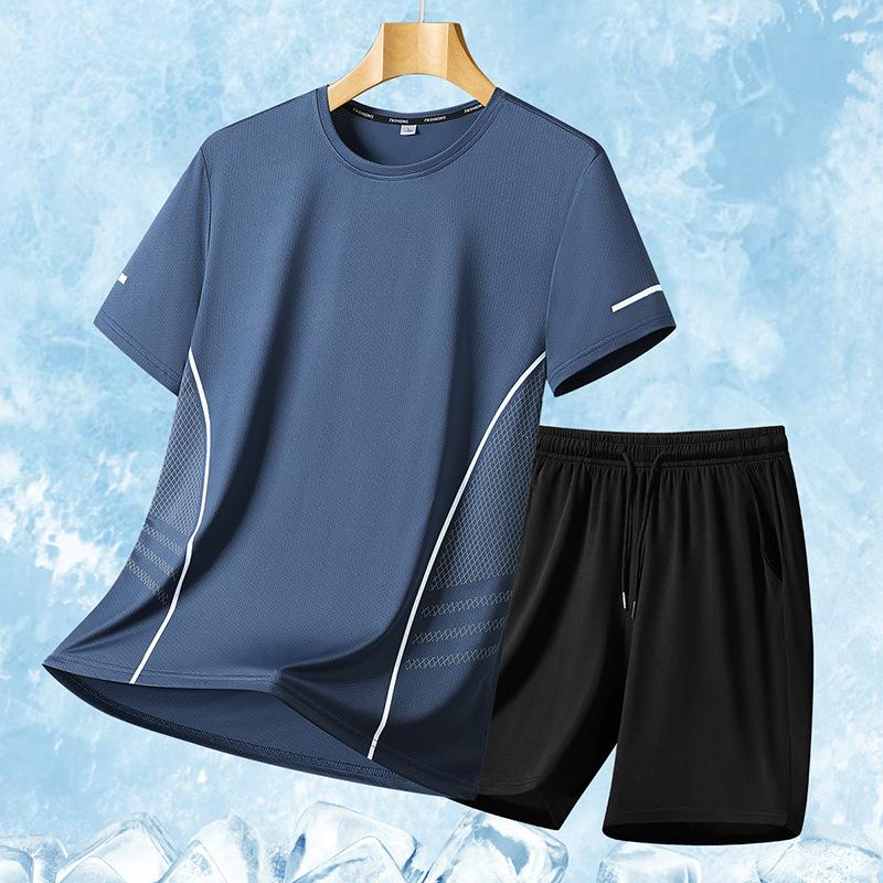 Men's Casual Sports Suit Print Loose Two-piece Set Elastic Breathable Quick Drying T-shirt Shorts Men