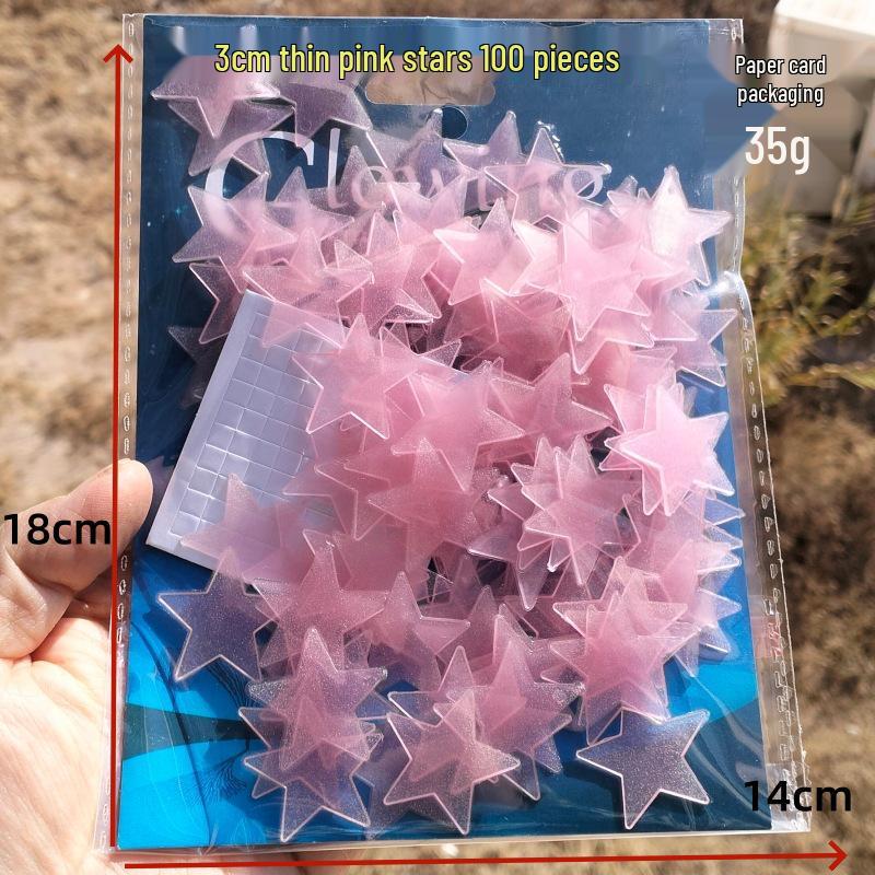 100-Piece 2-3cm Fluorescent 3D Star Wall & Refrigerator Glow Stickers