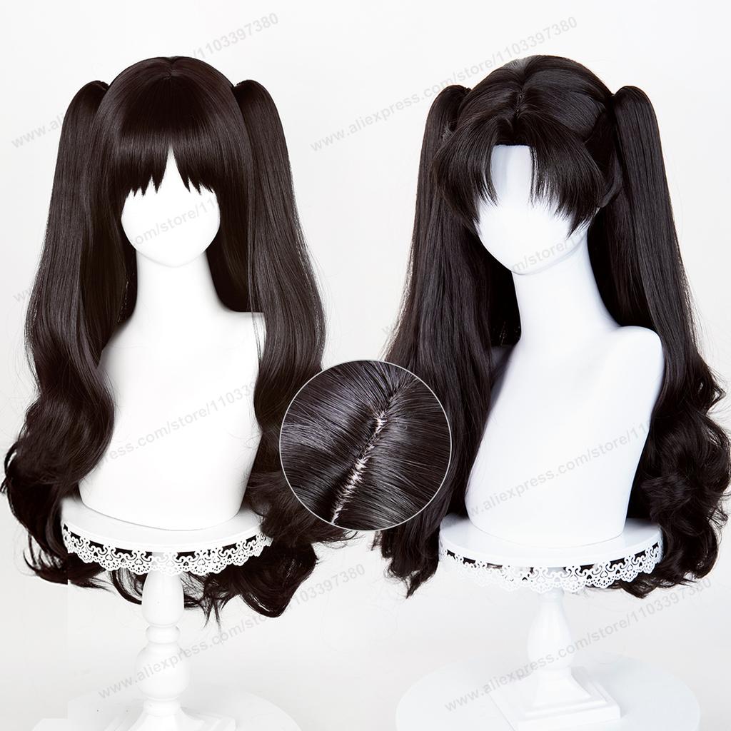 Fate Tohsaka Rin Cosplay Wig 80cm Long Black Woman Hair Anime Cosplay Wig Halloween Heat Resistant Synthetic Wigs
