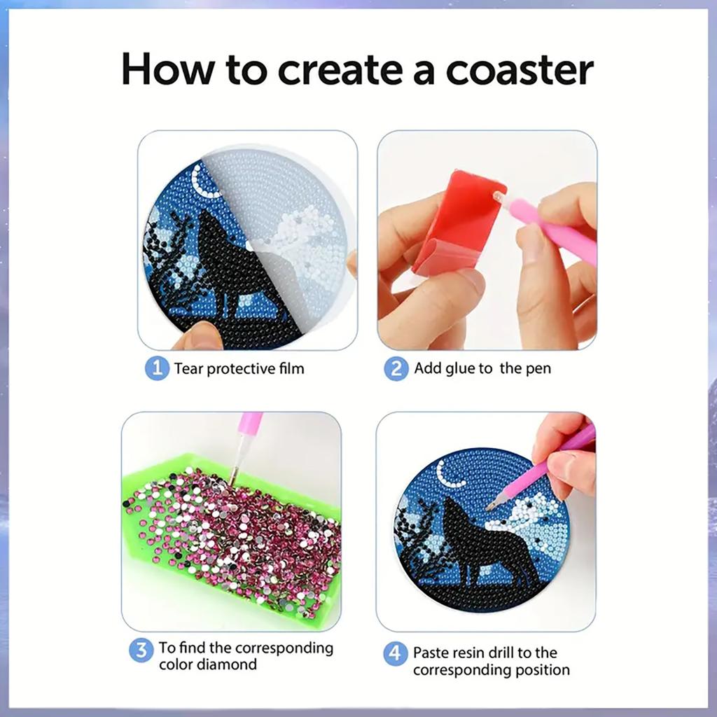 8 Pieces/set of Animal Wolf Pattern Painted Coasters Set with Holder DIY Coasters for Beginners and Adults, Art and Craft Supplies Gifts