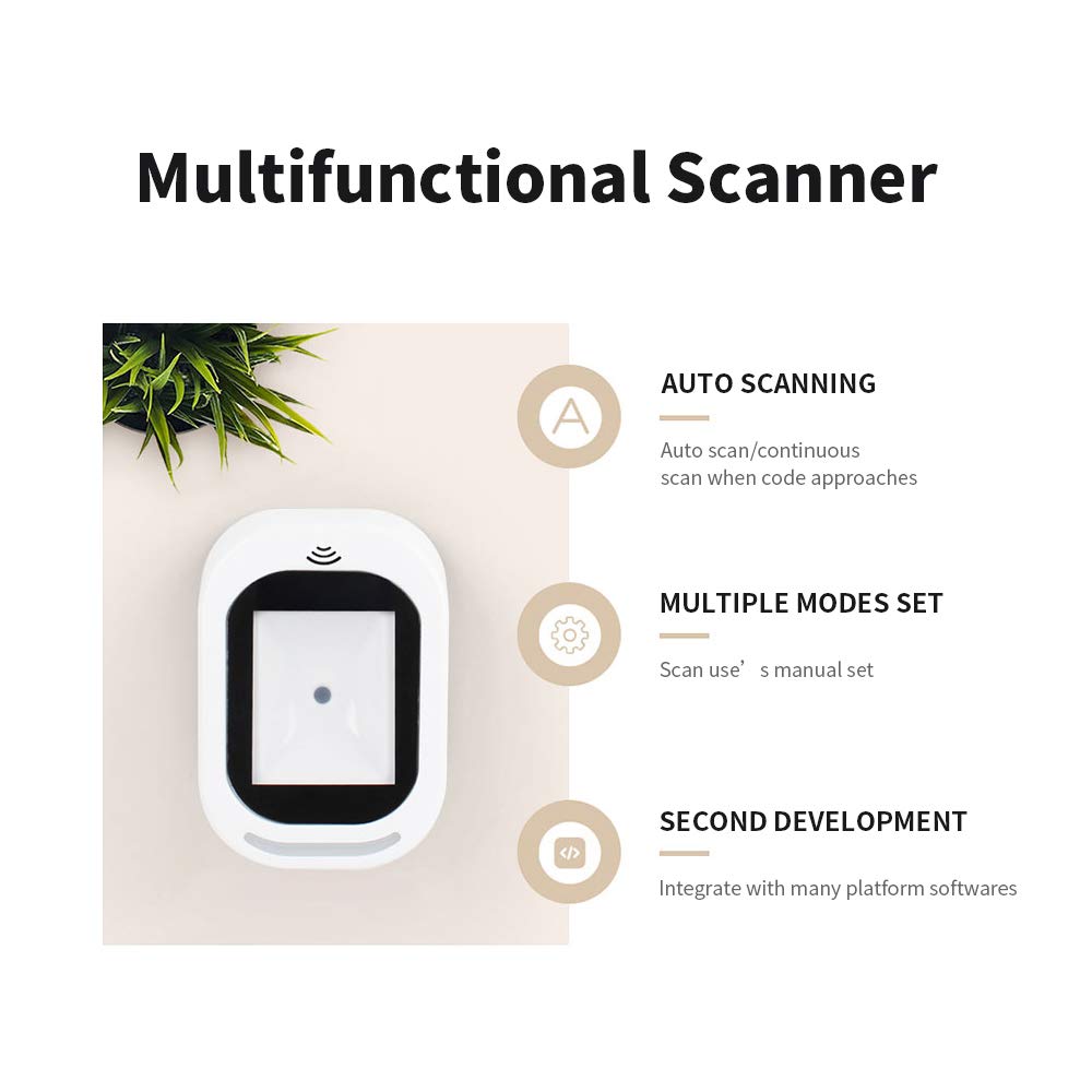 Wscoficey Wired Barcode Scanner for Supermarkets/Shops, USB Universal Scanner, Hands-Free Scanning, QR Code 1D & 2D Code Reader