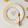 INS Wind Korean Ceramic Flower Letter Plate, Yellow Checked Breakfast Plate, Creative Pastoral Style, Cute Girl Heart Home Plate