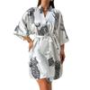 Casual Home Wear - Simple and Fashionable Bathrobe for Women - Summer Silk Imitation Fabric Nightgown for Sleeping