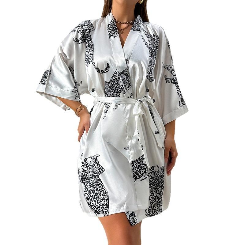 Casual Home Wear - Simple and Fashionable Bathrobe for Women - Summer Silk Imitation Fabric Nightgown for Sleeping