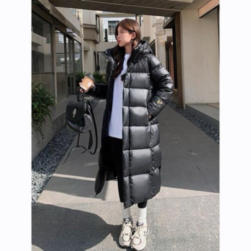 Black and gold goose down jacket men's and women's long winter new knee thickened extreme cold coat