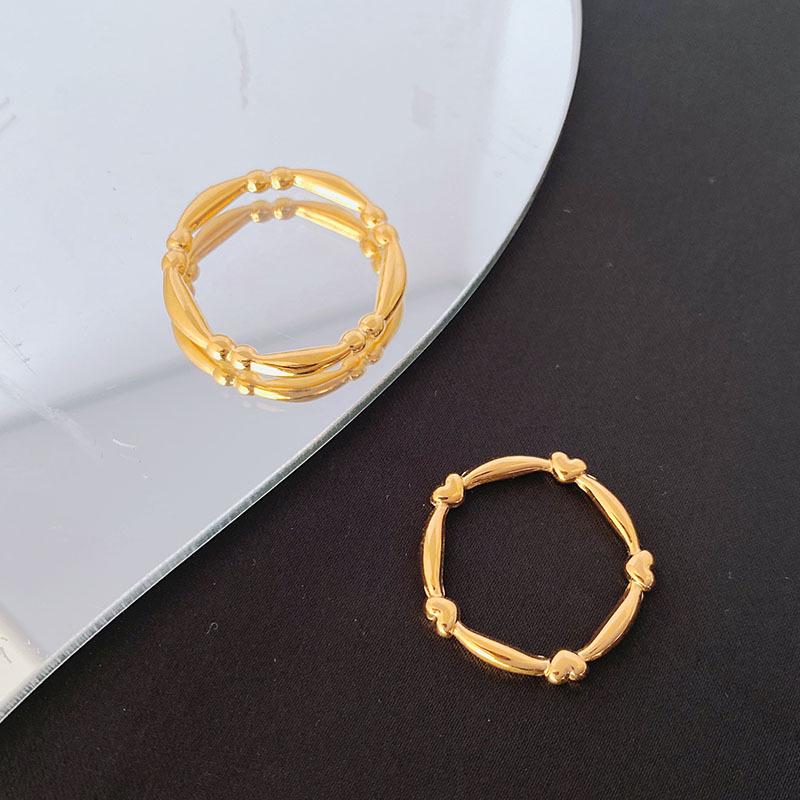 18k Gold Minimalist Korean Titanium Steel Heart Rings - Vintage Luxury Style for Couples