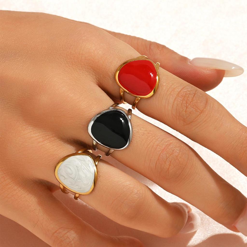 Stainless Steel Retro Geometric Triangle Enamel Ring for Women
