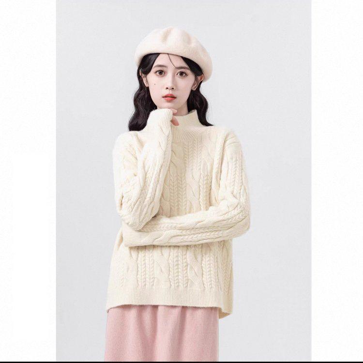 2026 Autumn Women's Cable Knit High-Neck Loose Pullover - Korean Gentle Style