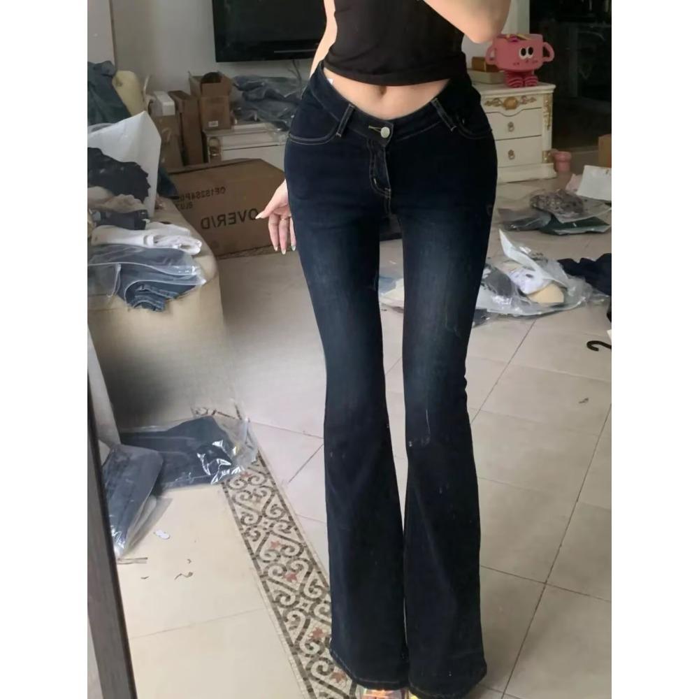 Women s High Waist Flare Jeans Slim Fit V Waist Vintage Washed Stretch Figure Shaping Bootcut Denim Trousers XS