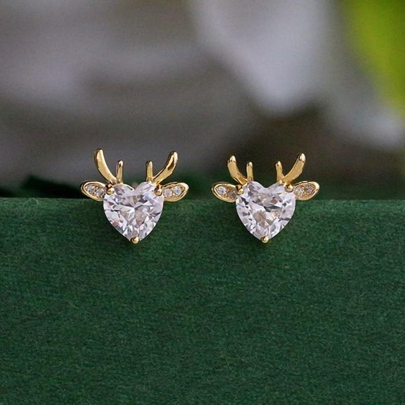 European and American exquisite antlers, love stud earrings, zircon-inlaid cute lady jewelry, Christmas holiday models