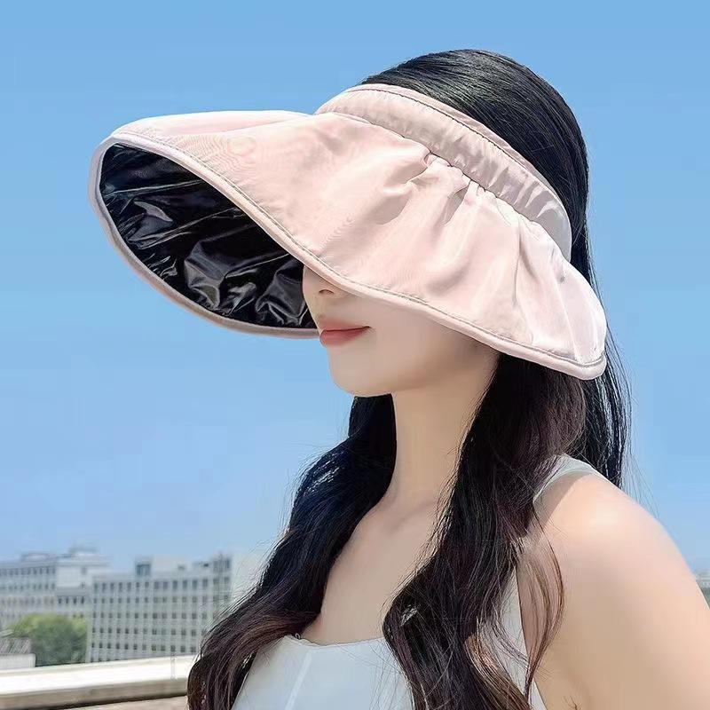 Vinyl large brim sun protection hat women's summer UV protection empty top sun hat ice silk headband shell sun hat