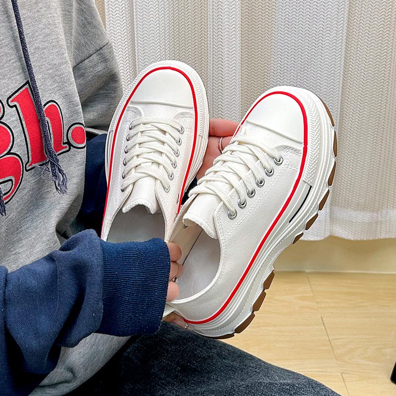 Женская парусиновая обувь, весна 2024, новая корейская дышащая повседневная женская обувь на толстой подошве 35 белый
