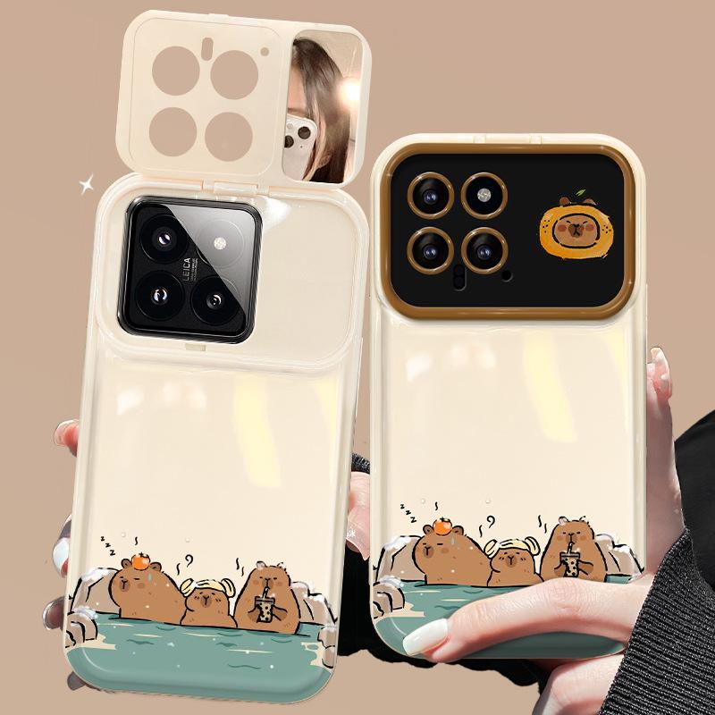 

Suitable for Xiaomi 14/13pro Mobile Phone Case Note12/9 Kapibala Lanyard Redmi K70/60 Flip Mirror Redmi Note 9 Pro