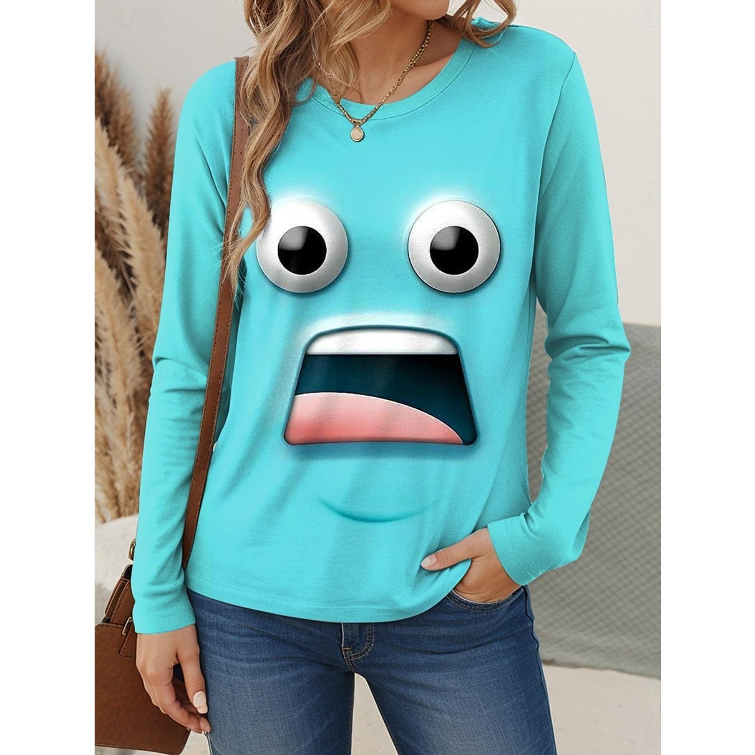 

Funny Face 3d Print Long Sleeve T-Shirt Casual Women s Clothing Long Sleeve T-shirt Fashion Casual Oversized Tops Tees Female S