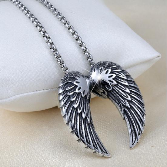Mens Stainless Steel St Saint Michael Angel Wings Pendant Necklace Men Gift