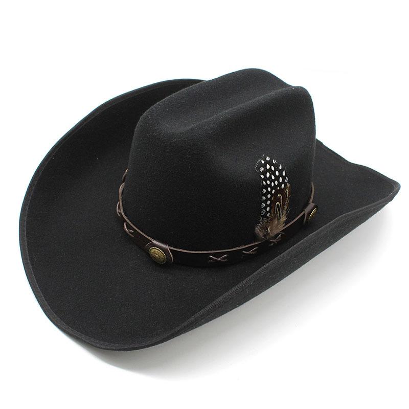 Ull svart og hvit 9,5 cm langs hemming topphattfjær Western cowboyhatt ridehatt herre og kvinner fritid