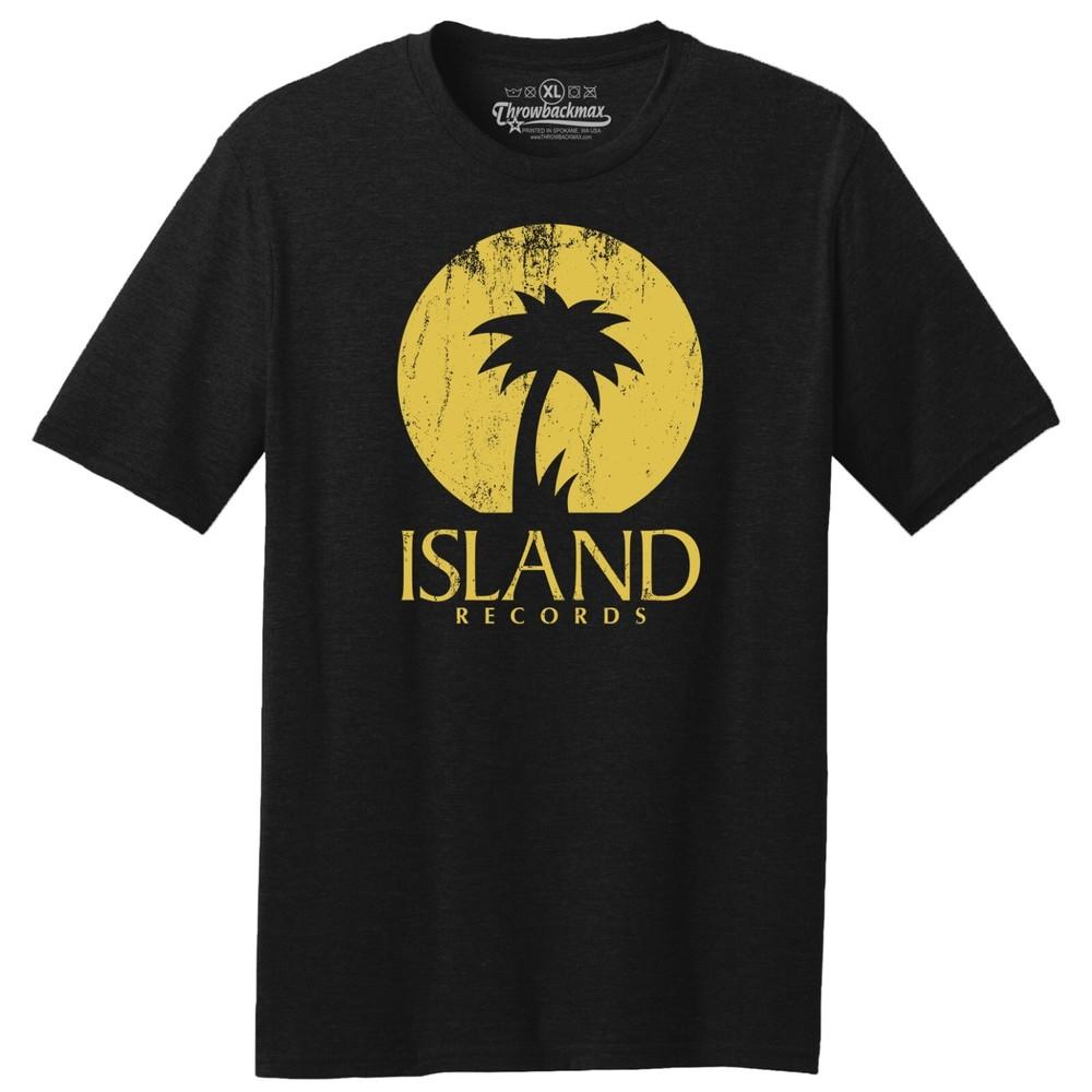 Throwbackmax Island Record Label Classic Cut, Premium Tri-Blend Black T-Shirt Unisex T-Shirt L